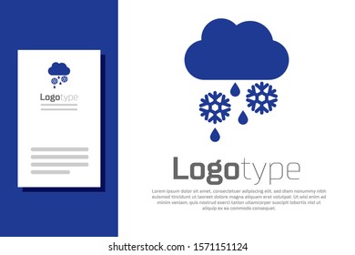 Blue Cloud with snow and rain icon isolated on white background. Weather icon. Logo design template element. Vector Illustration