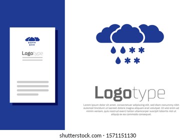 Blue Cloud with snow and rain icon isolated on white background. Weather icon. Logo design template element. Vector Illustration
