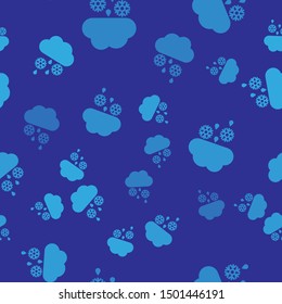 Blue Cloud with snow, rain and moon icon isolated seamless pattern on blue background. Weather icon.  Vector Illustration