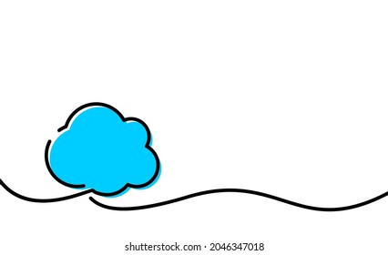 Blaue Wolke oder Sprachbaubel, die von einer Linie gezogen werden. Vektorgrafik.