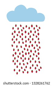 Blue cloud with strawberry rain hand drawn illustration for kids room