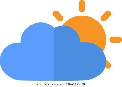 Blue cloud with sun, icon illustration, vector on white background