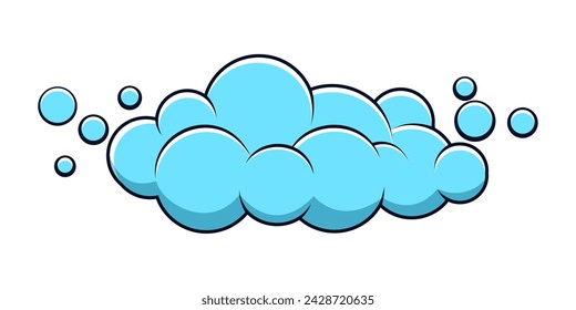 A blue cloud suspended in mid-air with bubbles gently floating on top of it.