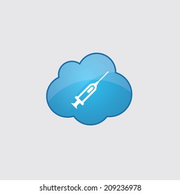 Blue cloud syringe icon, isolated on gray background 