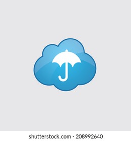 Blue cloud umbrella icon, isolated on gray background 