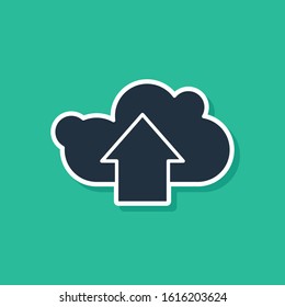 Blue Cloud upload icon isolated on green background.  Vector Illustration