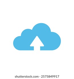 blue cloud upload icon symbol button flat design illustration