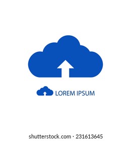 Blue cloud with uploading sign as logo with copy space