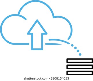 Blue cloud with upward data transfer to digital storage device arrow upload