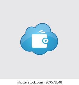 Blue cloud Wallet icon, isolated on gray background 