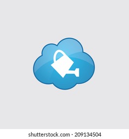 Blue cloud watering can icon, isolated on gray background 