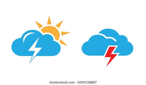 Blue cloud with weather conditions vector icon set