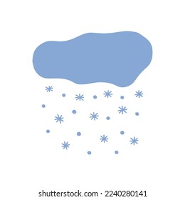 Nuage bleu d'où il neige. Image vectorielle colorée isolée illustration logo dessiné à la main. Prévisions météo. Cyclone, tempête de neige, hiver. Carte ou icône