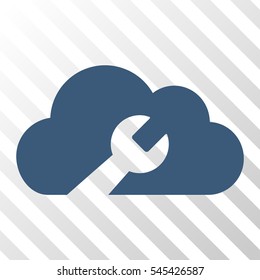 Blue Cloud Wrench Tools interface toolbar pictogram. Vector pictograph style is a flat symbol on diagonal hatch transparent background.