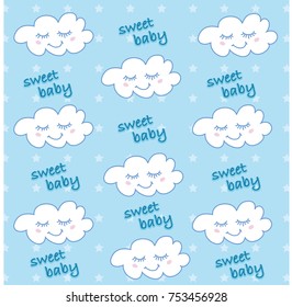 blue clouds baby pattern vector