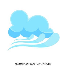 Blue clouds and blowing wind symbol. Weather forecast element. Vector illustration in cartoon design