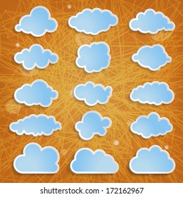 blue clouds collection on an orange striped background 