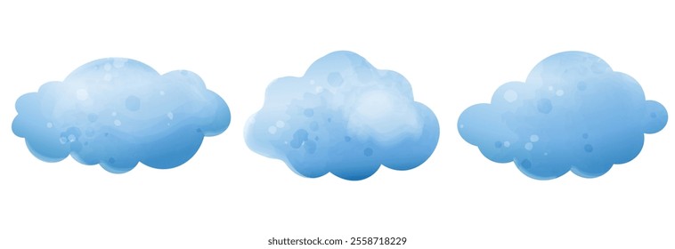 Blue clouds isolated on white background. Vector watercolor hand-drawn set of illustration 