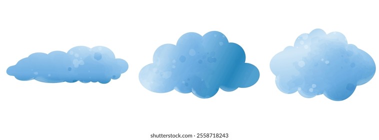 Blue clouds isolated on white background. Vector watercolor hand-drawn set of illustration 