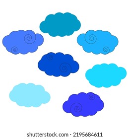 Blue clouds on white background. Travel concept. Space background. Vector illustration. stock image.