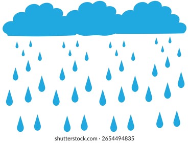 Blue clouds with rain drops isolated on white background create a pattern