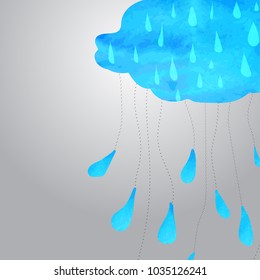 blue clouds rain drops on the thread