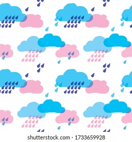Blue clouds and Rain on white background