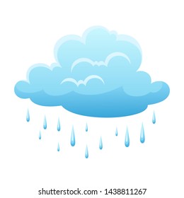Blue clouds and raindrops on white background. Cartoon cloudscape illustration.
