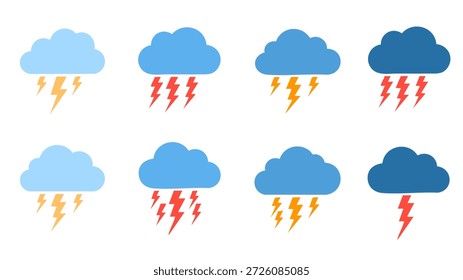 Nubes azules con relámpagos rojos y amarillos para el Clima lluvioso