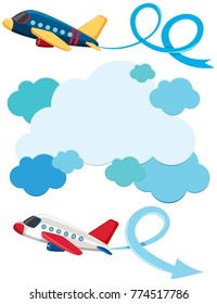Blue clouds and two airplanes flying illustration