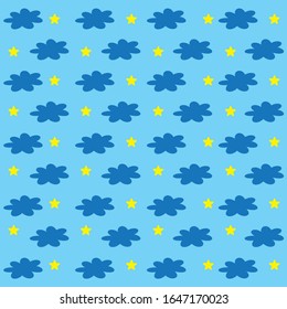 blue clouds and yellow stars on a light blue backdrop