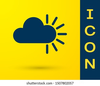 Blue Cloudy icon isolated on yellow background.  Vector Illustration