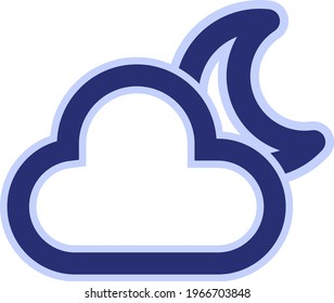 Blue cloudy night with young moon, icon illustration, vector on white background