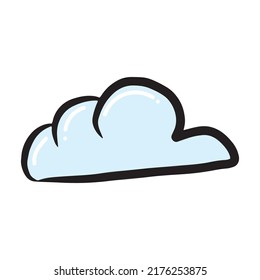 Blue cloudy on sky doodles element, thunder outline, and moon sign vector illustration