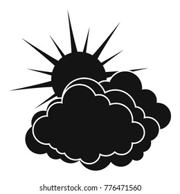 Blue cloudy sun icon. Simple illustration of blue cloudy sun vector icon for web