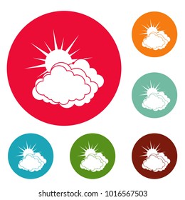 Blue cloudy sun icons circle set vector isolated on white background