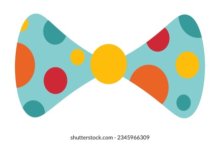 Blue clown bow tie with orange, red, and yellow dots on it. Circus dress element. 