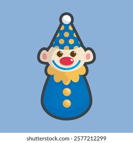 blue clown doll with outline flat vector design.