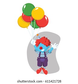 blue clown has flew by balloon