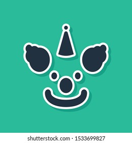 Blue Clown head icon isolated on green background.  Vector Illustration