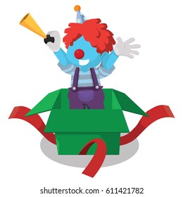 blue clown surprise from box