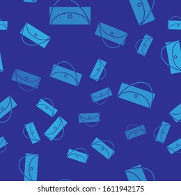Blue Clutch bag icon isolated seamless pattern on blue background. Women clutch purse.  Vector Illustration