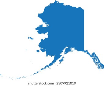 BLUE CMYK color detailed flat map of the federal state of ALASKA, UNITED STATES OF AMERICA on transparent background