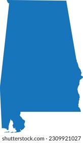 BLUE CMYK color detailed flat map of the federal state of ALABAMA, UNITED STATES OF AMERICA on transparent background