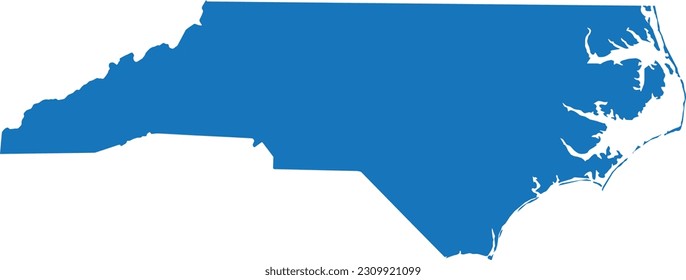 BLUE CMYK color detailed flat map of the federal state of NORTH CAROLINA, UNITED STATES OF AMERICA on transparent background
