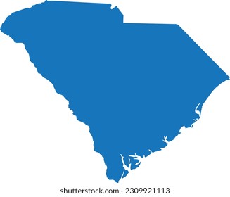 BLUE CMYK color detailed flat map of the federal state of SOUTH CAROLINA, UNITED STATES OF AMERICA on transparent background