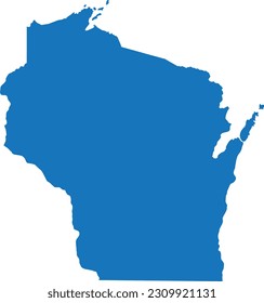 BLUE CMYK color detailed flat map of the federal state of WISCONSIN, UNITED STATES OF AMERICA on transparent background