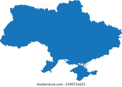 BLUE CMYK color detailed flat stencil map of the European country of UKRAINE on transparent background
