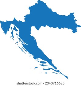 BLUE CMYK color detailed flat stencil map of the European country of CROATIA on transparent background