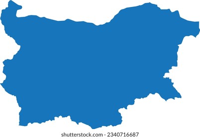 BLUE CMYK color detailed flat stencil map of the European country of BULGARIA on transparent background